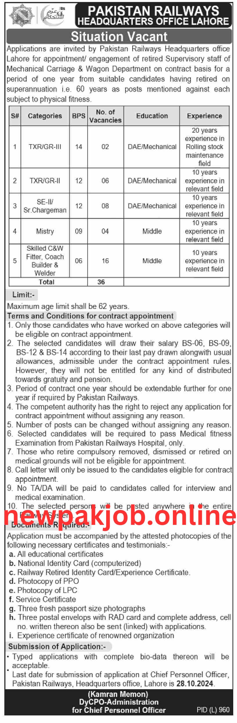 You are currently viewing Announcement of Openings at Pakistan Railways newpakjob.online