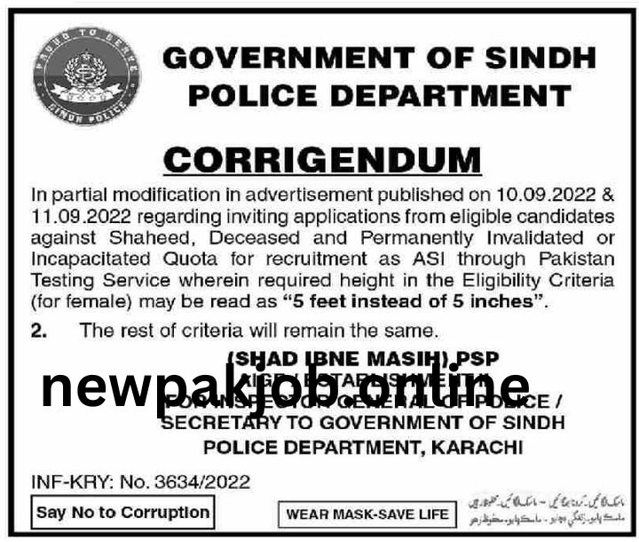 You are currently viewing ASI Job Corrigendum 2024 for the Police Department via PTS newpakjob.online