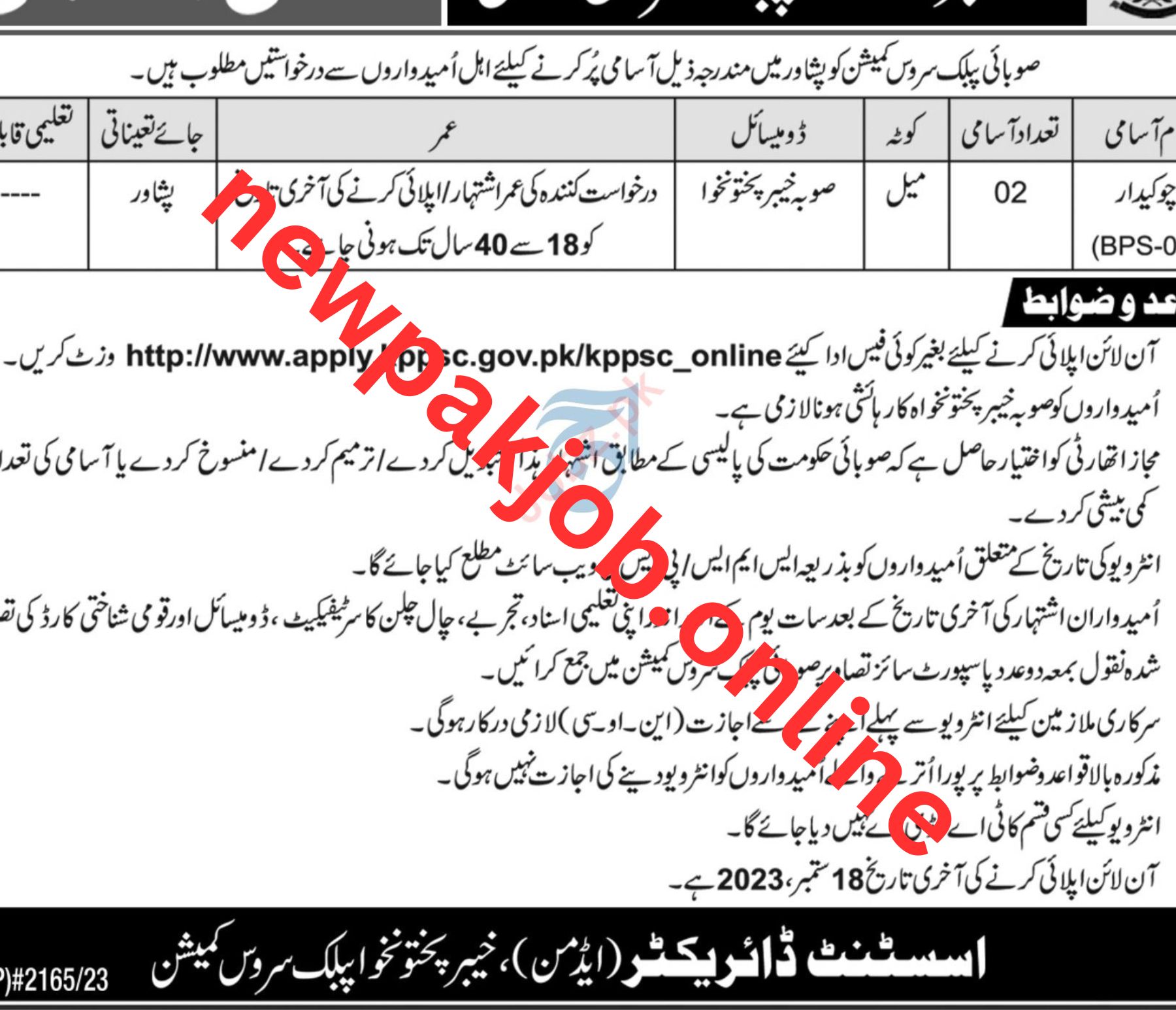 You are currently viewing KP Public Service Commission Jobs in Chowkidar newpakjob.online