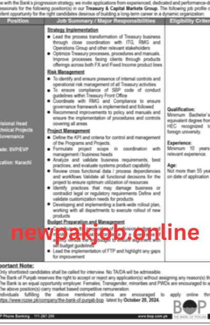 You are currently viewing 2024 Jobs at The Bank of Punjab BOK Karachi newpakjob.online