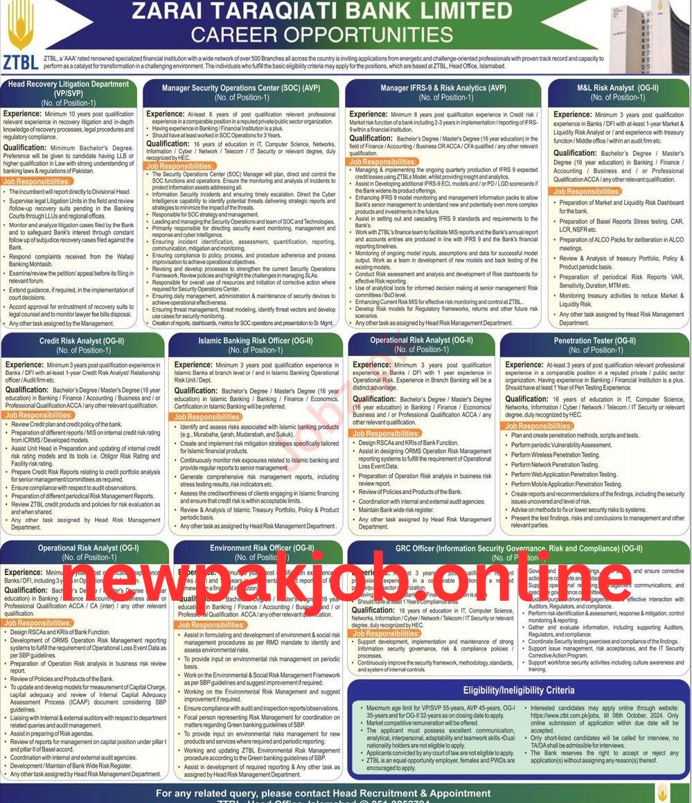 You are currently viewing Current Jobs at Zarai Taraqiati Bank Limited (ZTBL) in Islamabad for 2024 newpakjob.online